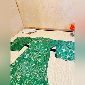 SOLD Green Floral Silk Kimono Dress * Boutique Handmade